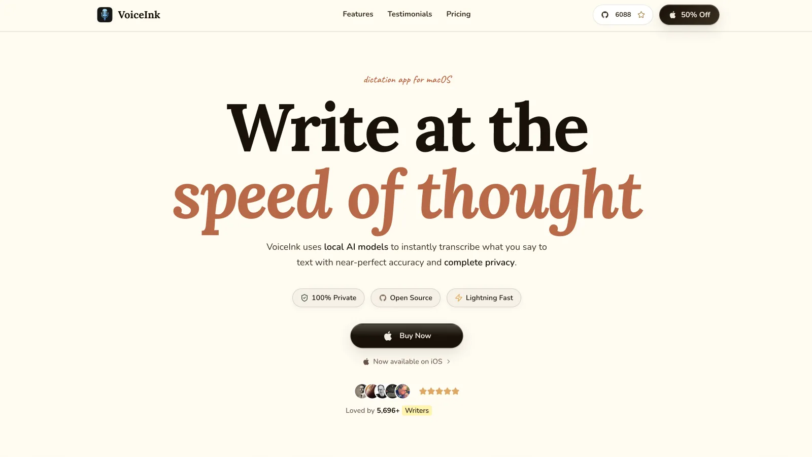 VoiceInk homepage for its local Mac dictation app