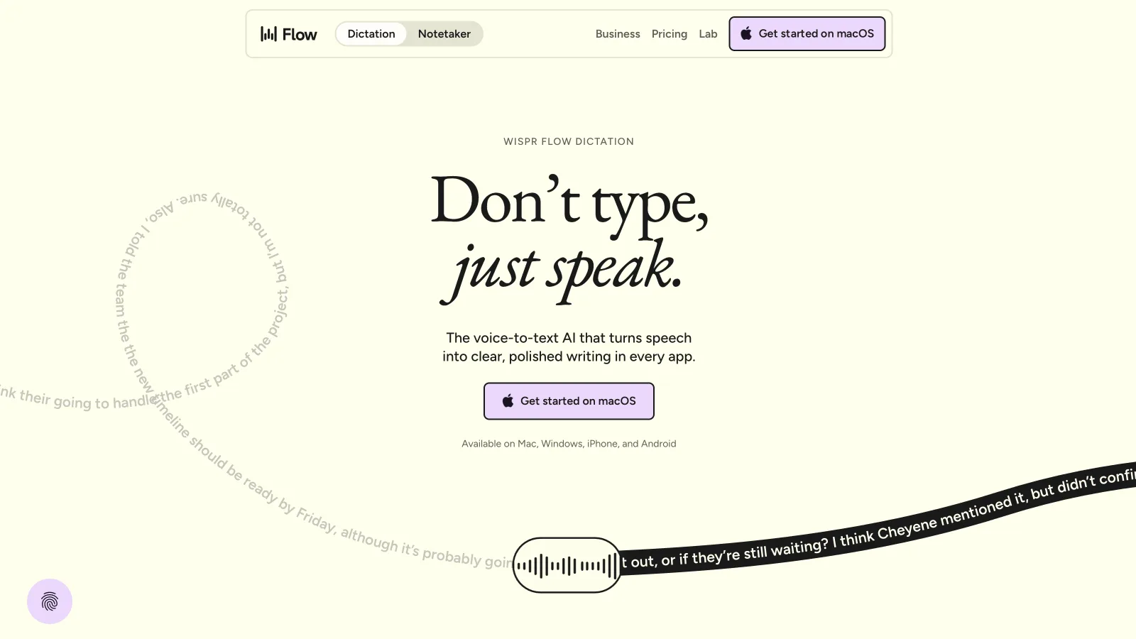 Wispr Flow homepage for its cross-platform dictation app