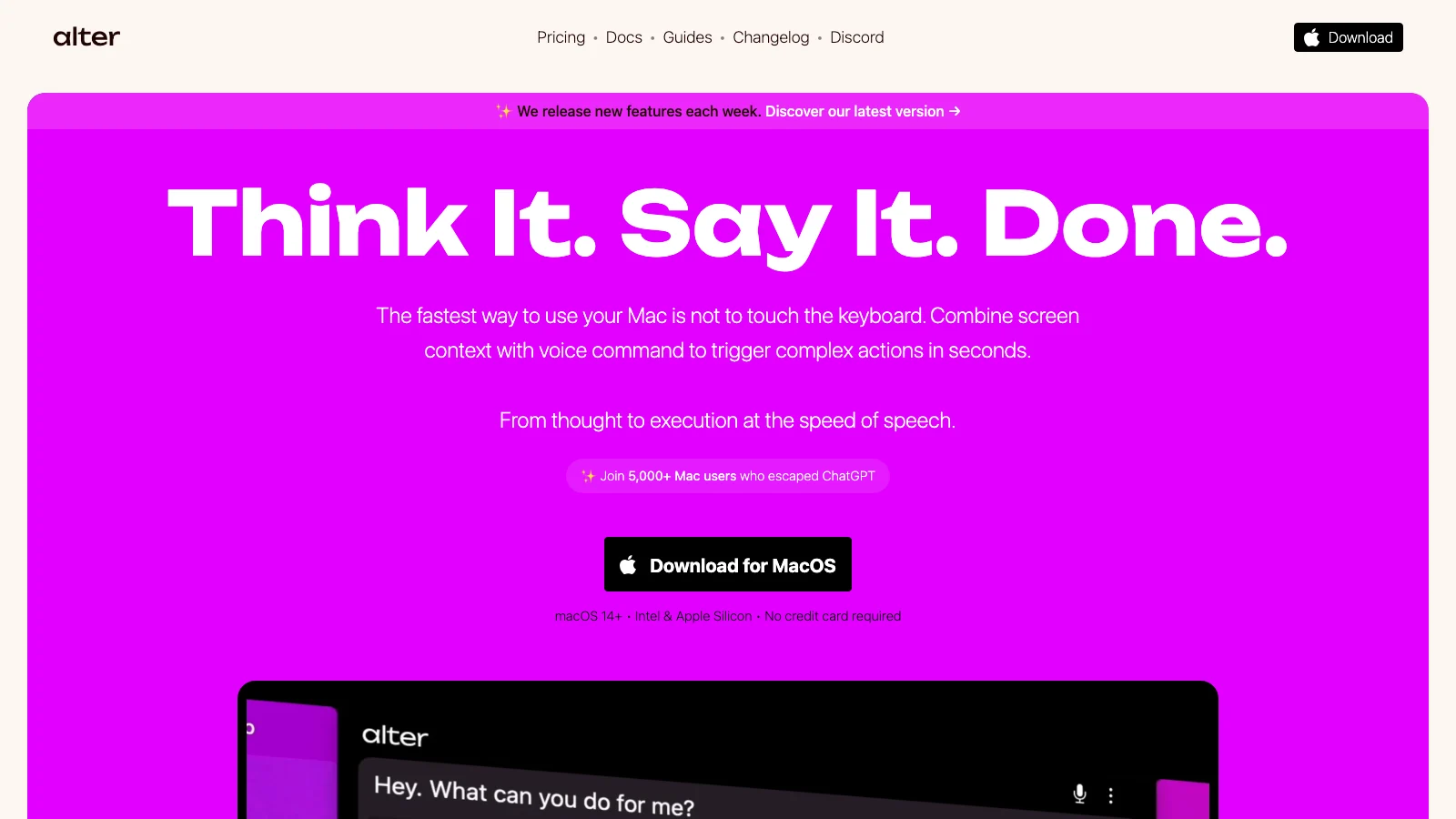 Alter homepage for its Mac AI assistant and meeting tools