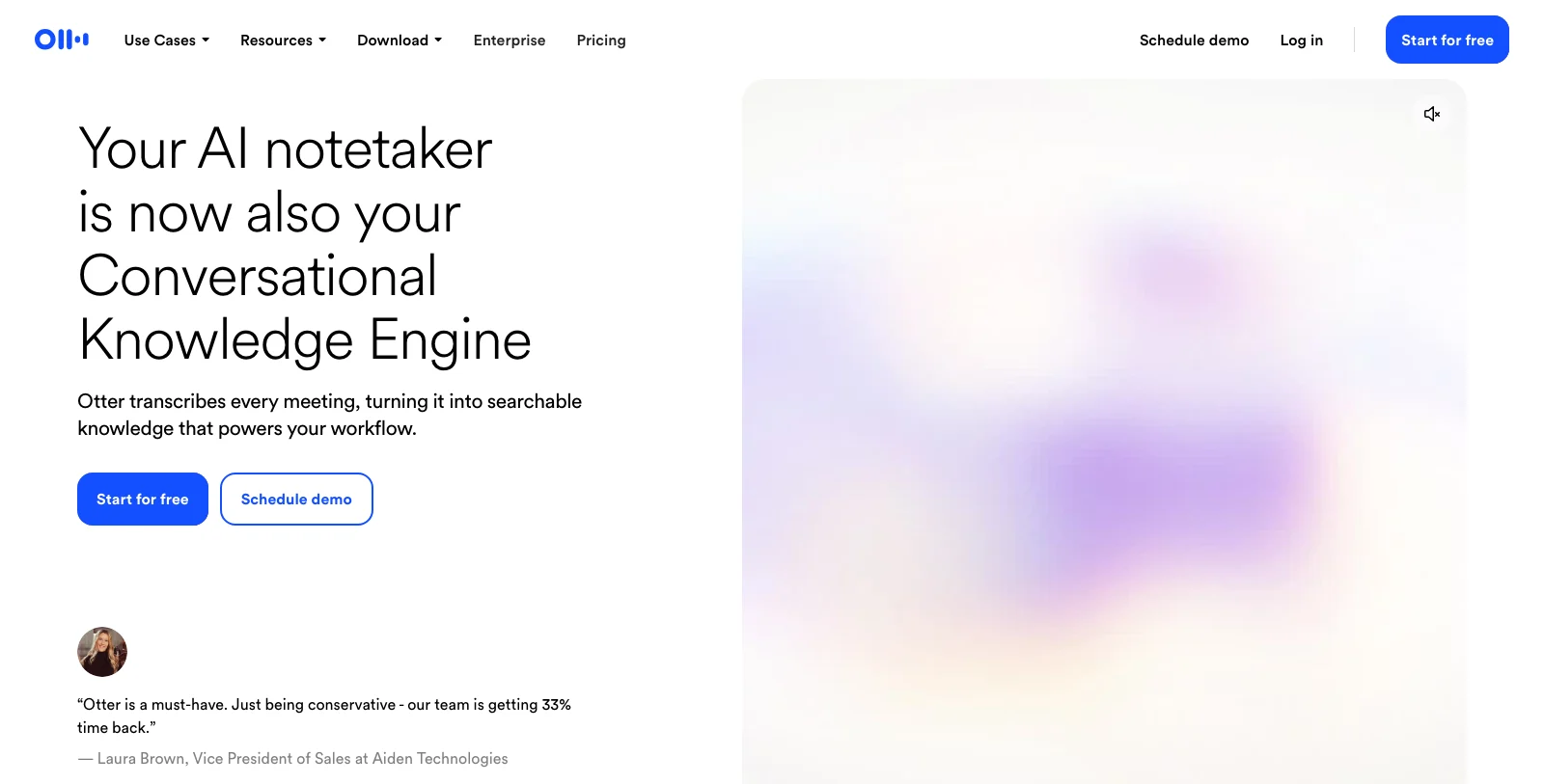 Otter homepage showing its meeting transcript and conversational knowledge tools